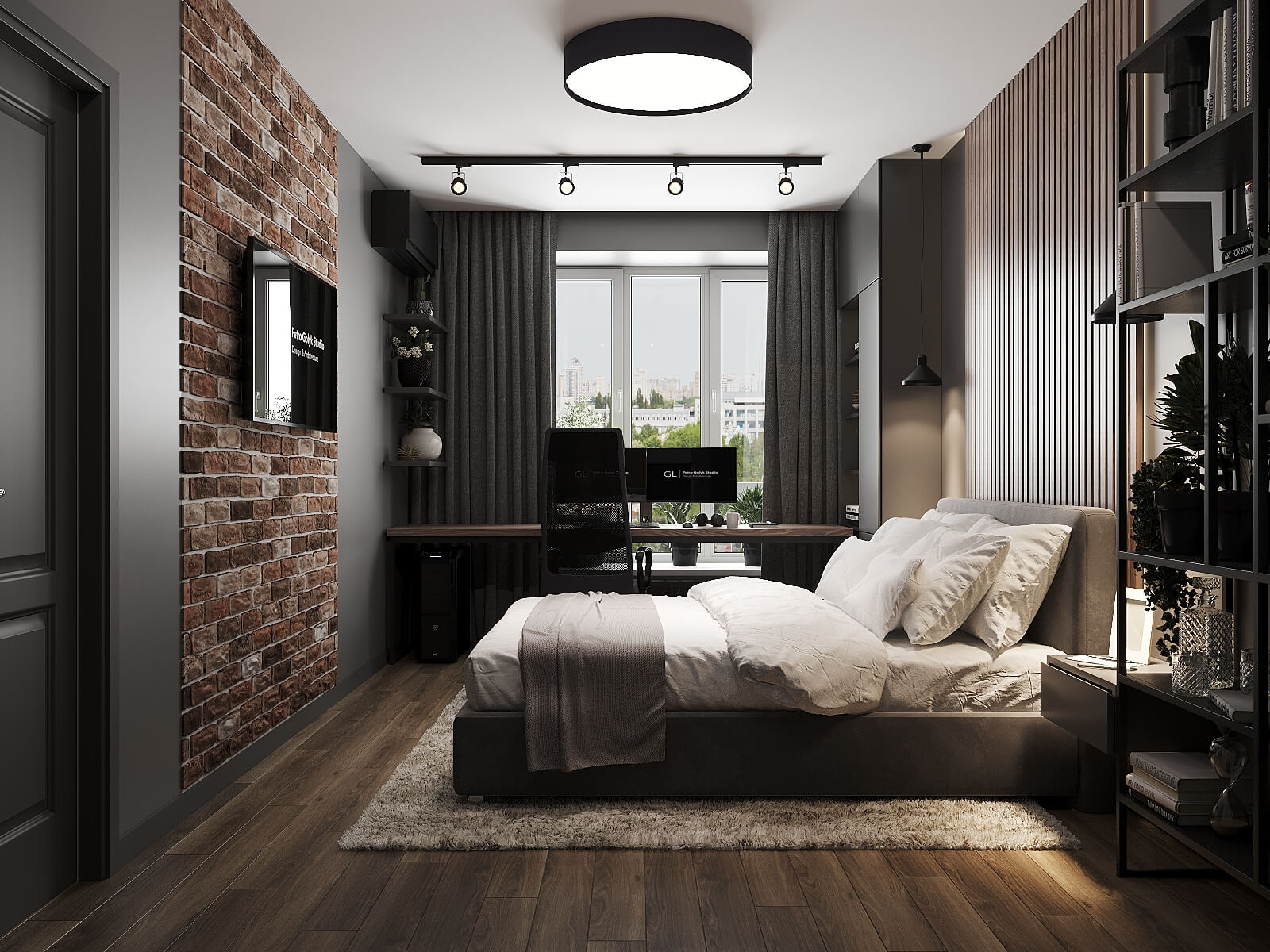 Modern lakás városnézettel